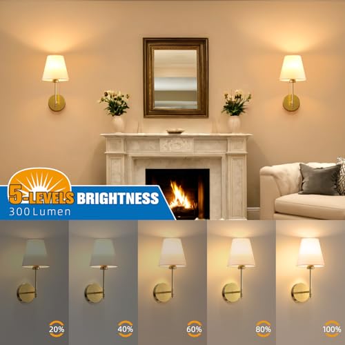 Image of NIORSUN 14.5 inch Battery Operated Wall Sconce Set of 2,Gold Rechargeable Wall Lights with 10400mAh Dimmable Detachable Bulbs and Remote,9 Colors Wireless Sconces for Bedroom Living Room Hallway Decor