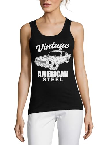 Débardeur femme noir coton vintage américain imprimé voiture rock