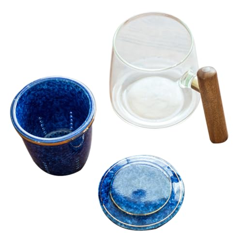 GRIRIW Retro Style Tea Cup Set 400ml Glass Tea Mug Wooden Handle Office Drink Cup