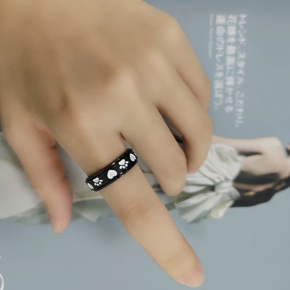Adorable bague anti-stress avec empreintes de pattes de chien en acier inoxydable noir - Cadeau de mariage ou d'anniversaire pour femme et homme - Pour l'ennui, le TDAH, l'autisme et l'anxiété