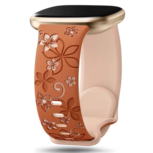 Correa de dos tonos con grabado floral compatible con Fitbit Versa 2, bonita correa deportiva de silicona suave para Fitbit Versa 2/1/Lite/SE para mujeres y hombres