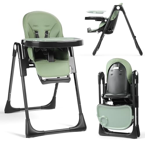 Image of TODEFULL 3 in 1 Baby High Chair, Infant High Chairs for Babies and Toddlers | Folding Toddler Feeding Chair 6 Height & 5 Seat Recline Angle, 2 Built-in Wheels, Removable Double Tray & 3 Footrest Angles