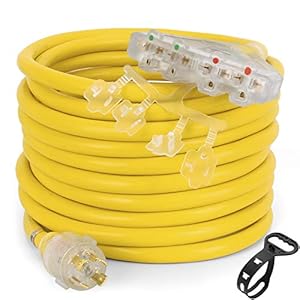 S7 25 Feet Heavy Duty Generator Adaptor Extension Cord,Locking Cord,NEMA L14-30P/Four 5-20R, Generator Power Cord