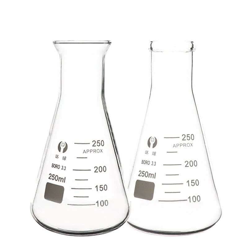 Juego de 2 Matraces Erlenmeyer de Vidrio con Tapones de Silicona Matraces Cónicos de Boca Ancha para Laboratorio 50–5000ml(Trumpet mouth 3000ml)
