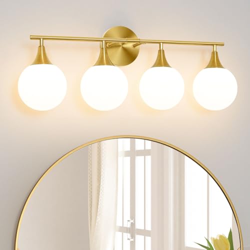 Image of Daunton Modern Brushed Gold Bathroom Vanity Light - Energy Efficient G9 Base Bathroom Lighting Fixtures Over Mirror, Anti-Glare 26 Inch Soft Illumination for Makeup & Shaving, Stylish and Affordable
