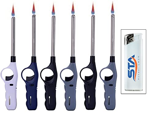 6 x Sturm Stabfeuerzeug -V- Sturmfeuerzeug Feuerzeug BBQ Kamin Feuerzeug + 1 gratis Taschenfeuerzeug