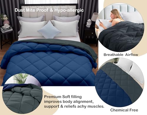 Image of AYKA Reversible Comforter 220 GSM Microfiber Reversible AC Comforter /Blanket for Winter /Quilt /Duvets for King Size Double Bed Comforter(90 * 100, Navyblue & Charcoal)| TC - 220