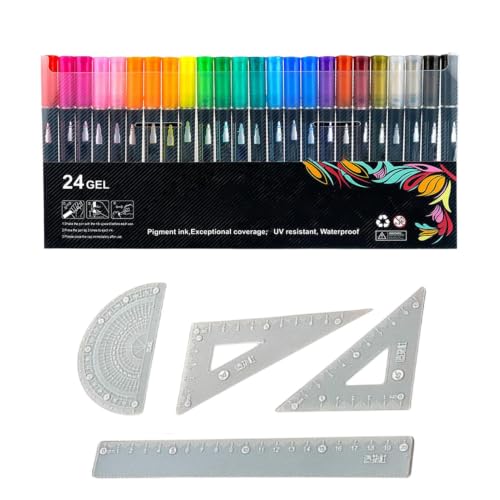 Generico Rotuladores permanentes para contornos, bolígrafos con purpurina de doble funda, juego de dibujo de escritura con regla incluida, herramientas creativas para niños adultos, arte, scrapbooking