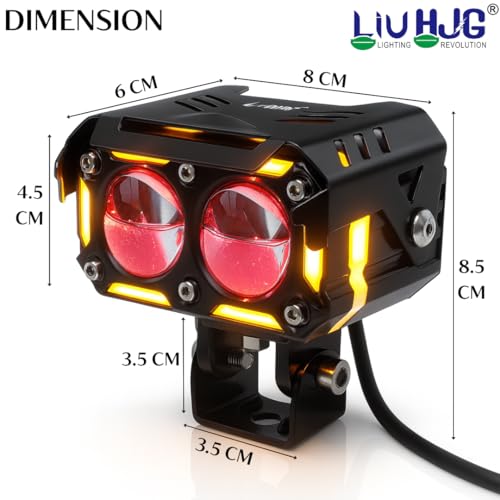 Image of LIU HJG Dual Cut Lens Dual Lens LED Fog Light With Wiring Kit Waterproof & Dustproof 120W 12V DC Power Yellow, White, Red Devil Eye Light, Yellow DRL Universal fit for All Bikes & Cars (Pack of 2)