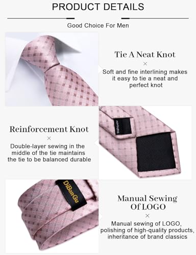 Image of DiBanGu Plaid Ties for Men Silk Checkered Necktie and Pocket Square Cufflinks Tie Clip Set with Gift Box for Wedding Business