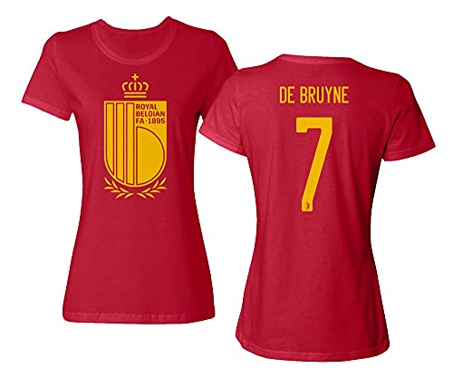 European Soccer 2022 Belgium #7 Kevin DE BRUYNE Jersey Style Ladies Crewneck T-Shirt (Red, Small)