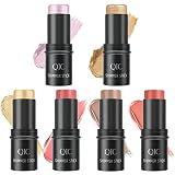 6 Colors Contour Stick Highlighter Stick and Cream Blush Stick Kit, Face Brightens and Bronzer Shade