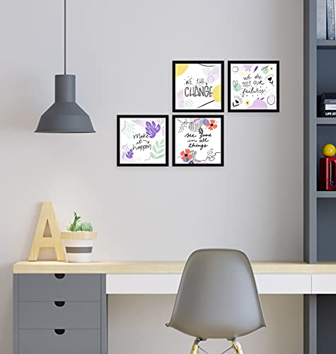 Image of ArtX Paper Motivational Quotes Be The Change Wall Art Painting, Framed Paintings For Home Office Decor 20 X 20 inches, 10.0 X 10.0 each, Multicolor Posters With Frame, Set of 4