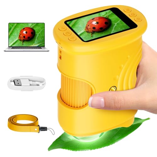 Alotwan Microscope for Kids 1000X Digital Handheld Kids Microscope HD Screen Video Record Portable Magnifying Glass Miniscope STEM Toys Birthday Gifts for 3 4 5 6 7 8-12 Year Old Boys Girls
