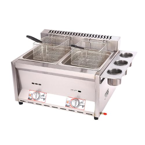 LPG Gas-Fritteuse – Kommerzielle 2 x 8 l Doppeltank-Edelstahl-Fritteuse mit Korb und Deckel für Pommes Frites – ideal für Zuhause, Küche und Restaurant