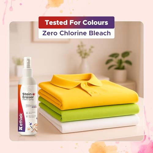 Image of Ethiek Fabric Stain Eraser Spray | Tough Stain Remover for Clothes | Removes Food, Oil, Ink & Coffee Stains | Colour-Safe Formula, 75 mlX2 (Pack of 2)