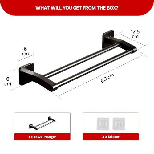Image of Amazon Basics 24 Inch Bathroom Towel Hanger for Wall - Space Aluminum Towel Rod | Self Adhesive No Drill Rustproof Modern Towel Bar Rack for Bathroom & Kitchen