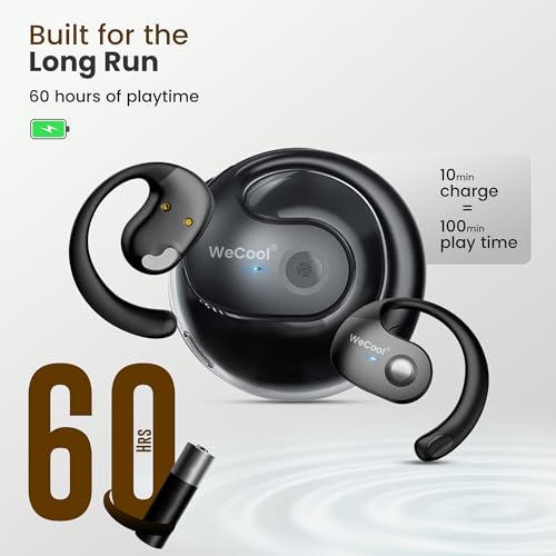 Image of WeCool Moonwalk Mini New Open Ear Earbuds Wireless with Call Noise Reduction, 60H Playtime Bluetooth 5.4 Ows Earphones with 360 Panoramic Sound, 16mm Drive Ear Safe Headphones with Mic, IP55