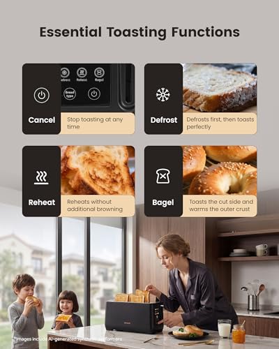 Image of 4 Slice Toaster, Long Slot Touch Screen Retro Toaster with Digital Countdown, Extra-Wide Slots for Bagels & Artisan Bread, 6 Browning Levels, 5 Bread Modes, Defrost Reheat Cancel, Stainless Steel