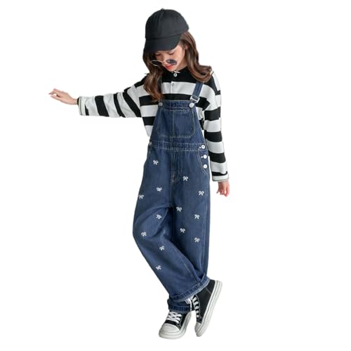Rolanko Girls Overalls Denim Bib Distressed Jumpsuit Kids Blue Baggy