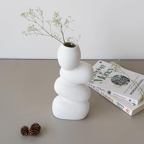 Image of Bliss Hohm Decorative Ceramic Flower Vase for Home Decor and Gifting, Flower Vases for Living Room & Office Decor, Decoration Items, Wall Tabletop showpieces (White Pebble)
