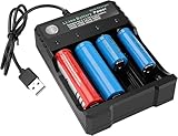 Universal 18650 Battery Charger for 3.7V Lithium ion Rechargeable Batteries 26650 18650 16340 (RCR123) 14500 and 10400 Batteries(4 Slot)