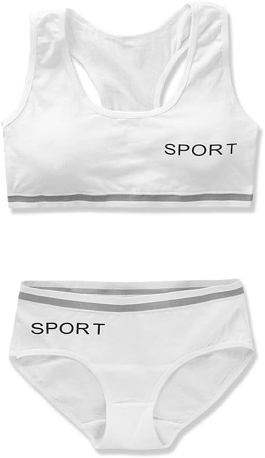 EUBUY Girls Seamless Sport Bras & Panties for Teens, 3 Pack Training Bras for Girls 8-18, Sports Seamless Bra Cotton Comfortable Breathable Panties
