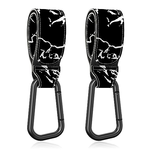 Image of Gukeniu Baby Stroller Hooks for Hanging Bags, Universal Stroller Clips Accessories, Mommy Hook for Diaper Bag, Shopping Cart, Purse, Backpack - 2 Pack, Black Marble