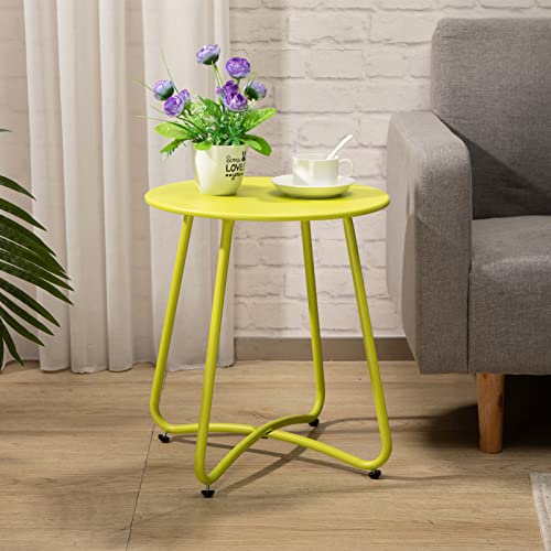 Hollyhome Small Round Patio Metal Side Snack Table, Accent Anti-Rust Steel Coffee Table For Garden, Modern Weatherproof Outdoor End Table, (H) 17.55" X(D) 15.60", Light Green #TOP1