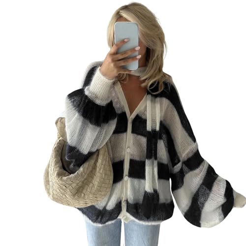 Amazon.com: Naileksi Women V Neck Striped Color Block Knit