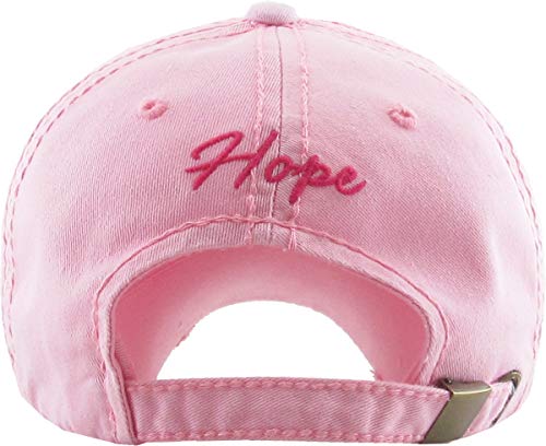 Image of Pink Ribbon Breast Cancer Awareness Fight Hope Vintage Baseball Cap Hat Women Cotton Adjustable