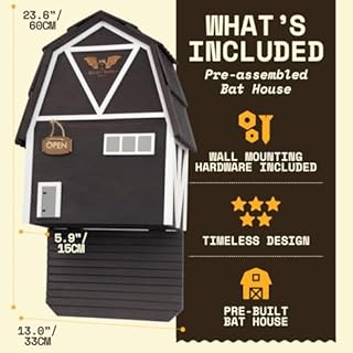 Big Bat Barn Bat House for Outdoors - La boîte complète pour Chauve-Souris pour l'extérieur - Nettoyez Votre Jardin des moustiques - Cage pour Chauve-Souris sans Vernis à l'intérieur
