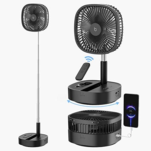 brocoon Desk and Floor Fan, 12500 mAh Black Portable Fan Adjustable Height 14.6"-40.2", Table fan with 4 Speed, USB, Timing, Oscillating Fan for Office Home Outdoor Camping Travel Fishing