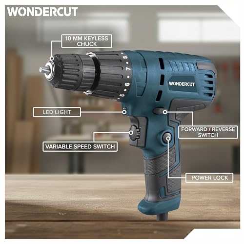 Image of WONDERCUT 450W, WC-ESD-10-B+1 Electric Screwdriver 10mm, 750RPM, Copper Armature, Keyless Chuck, LED Light R /F, Variable Speed, Torque 8+1 Drill Mode with 1 Pc Screw Bit (Blue & Black)