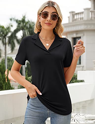 Rapbin Women's Polo Shirts Lapel Collar V Neck Short Sleeve Blouse Dressy Casual Tunic Tops2