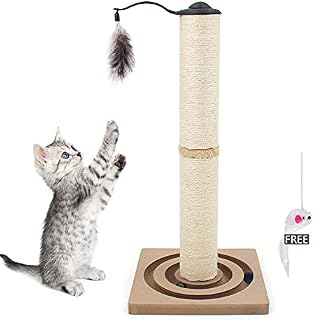 SONGWAY Cat Tree Scratching Post - Sisal Rope Cat Scratcher Pole with Activity Center and 360° Rotating Dangling Toy, Interactive Toys for Cat Kitten