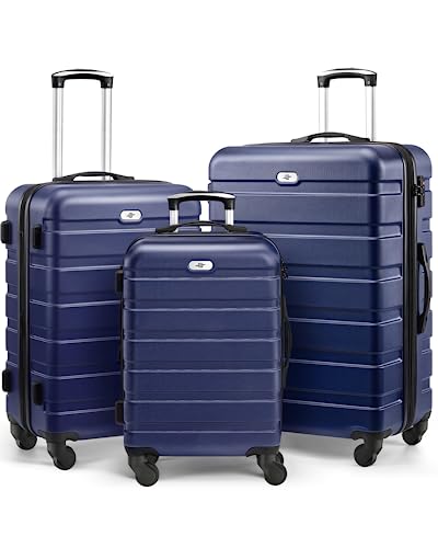 Image of Suitour Luggage 3 Piece Sets Hard Shell Luggage Set Spinner Wheels, TSA Lock, 20 24 28 inch Travel Suitcase Sets, Dark Blue