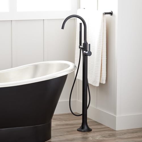 Lentz Floor Mounted Tub Filler with Built-In Diverter - Includes Hand Shower, Matte Black