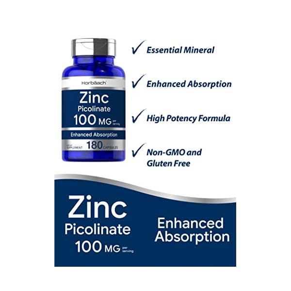 Zinc-Picolinate-100mg-180-Capsules-High-Potency-Non-GMO-Gluten-Free-Zinc-Supplement-by-Horbaach Zinc Picolinate 100mg | 180 Capsules | High Potency | Non-GMO, Gluten Free | Zinc Supplement | by Horbaach