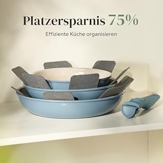 Redchef Set di Padelle con Manico Rimovibile, Padella in Ceramica con Antiaderente in Granito, Adatto All’Induzione, Padella 20, 24, 28 cm, Salvaspazio, Senza Ptfe & Pfoa & Pfas, Blu