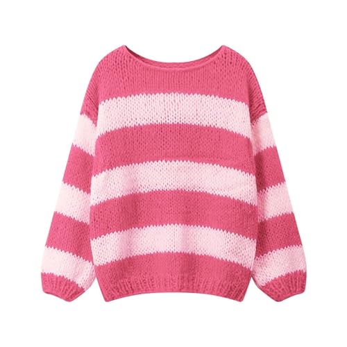Pinclodly Oversized Sweaters for Women Color Block Striped Sweater Y2K Crewneck Long Sleeve Knit...
