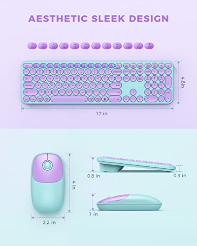 Image of PEIOUS Wireless Keyboard and Mouse Combo, Cute Purple With USB and Type C Receiver, Full Size, Compatible for MacBook, Windows, Laptop, PC - Purple Green