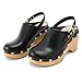 OMLISHZTY Women’s Leather Studded Clogs Closed Toe Slip on Vintage Platform Mules Wedge Heel Fall Buckle Slingback Shoes Daily Comfortable Casual Slides Shoes Black