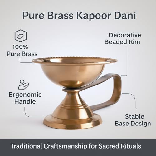 Image of Brass Kapoor Dani for Puja | Karpur Diya Kapoor Dani Brass with Handle | Brass Kapoor Diya for Puja | Kapur Diya for Aarti | Brass Kapoor Dani for Home Temple