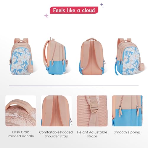 Image of Genie Backpack for Girls Laptop Sleeve, Three Compartments and Organiser with Padded Shoulders |Best for Books,Stationery,Lunch Box & Essentials