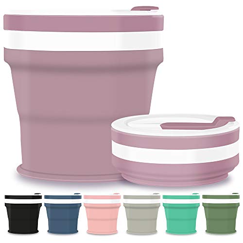 Silicone Collapsible Cup, Foldable Camping Cup, Reusable Travel Coffee Cup with Lids, Portable
