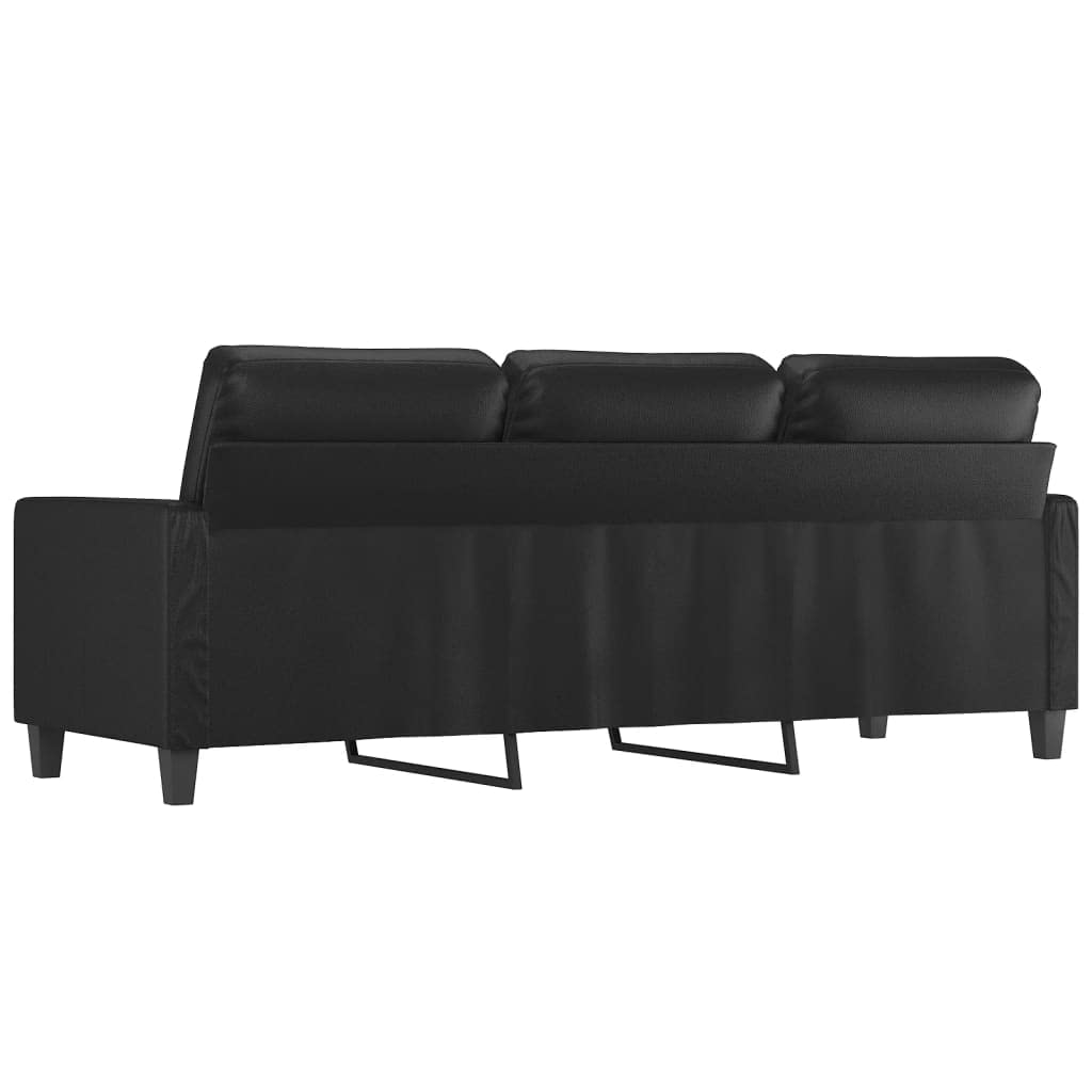 Divano a 3 posti, nero, 180 cm, in ecopelle, per soggiorno, camera da letto, camera degli ospiti