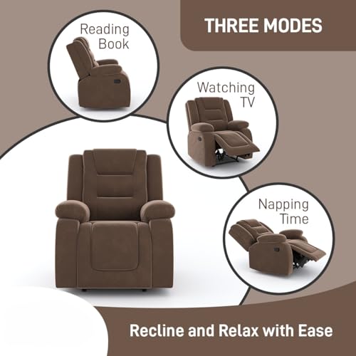 Image of Amazon Brand - Solimo Fraklin | Single Seater Sofa Recliner | Manual Recliner (Velvet Brown)