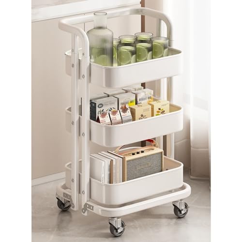 Étagère de cuisine à roulettes en métal blanc pour un accès facile aux biscuits et collations