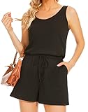 KAY SINN Summer Sleeveless Rompers for Women with Pockets One Piece Adjustable Waist Short Jumpsuits 01-Black 3X-Large